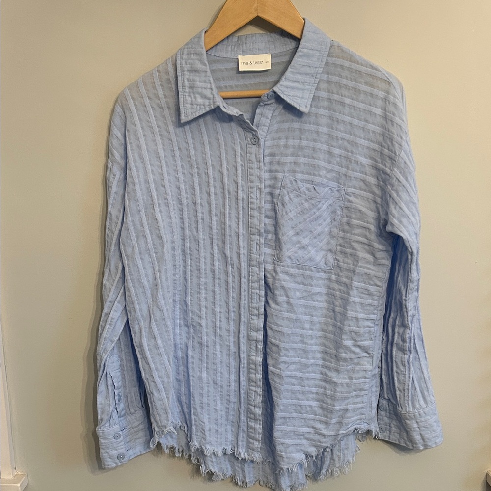 Textured Light Blue Button Down Shirt